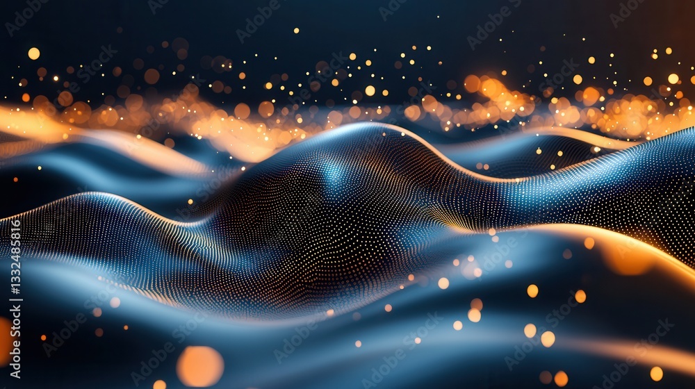 Poster mesmerizing neon gold waves undulate across a dynamic futuristic abstract background creating a capt