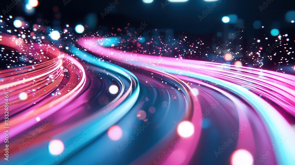 Aufkleber vibrant neon colored glowing wave lines moving at high speed creating a mesmerizing and futuristic v