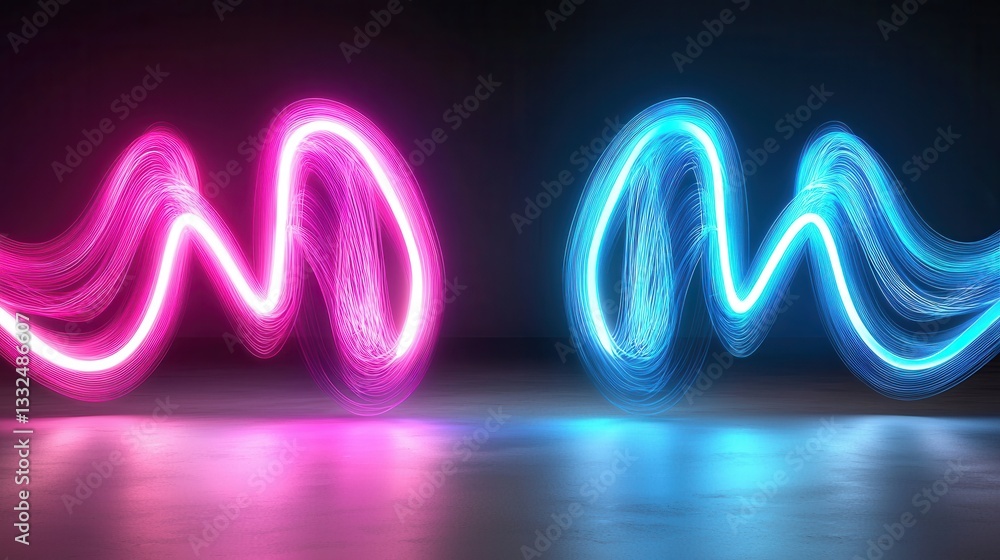 Poster vibrant swirling neon pink and blue waves in a dynamic high speed movement creating a mesmerizing an
