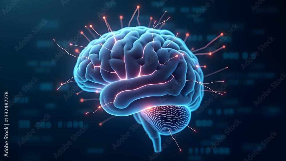 Poster abstract artificial intelligence: neural network, digital brain, and connectivity