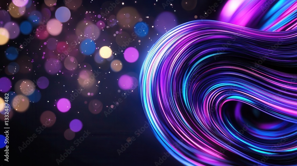 Poster vibrant undulating neon sound waves creating a captivating futuristic abstract design