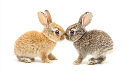 Fototapeta premium Playful baby rabbits hopping together garden gigapixel image sunny environment close-up view whimsical concept