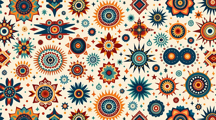 Cultural illustrations seamless pattern with geometric shapes and spiritual symbols for a harmonious cultural effect concept as Geometric shapes and spiritual symbols in cultural illustrations for a h