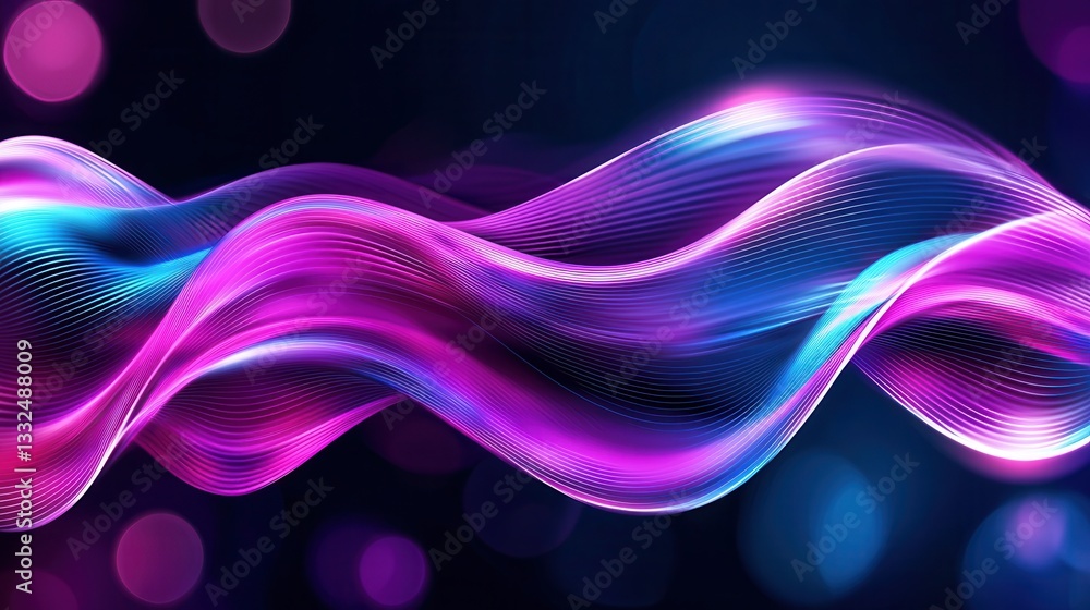 Poster captivating abstract background featuring dynamic luminous neon wave lines that flow and curve acros