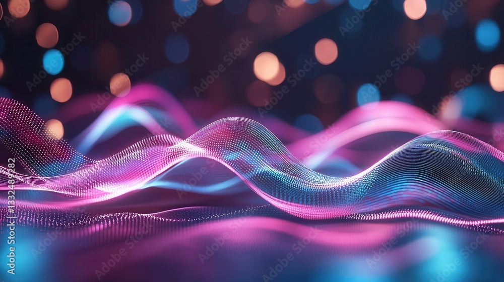 Poster vibrant multicolored neon wave lines pulsing and swirling in a dynamic high speed motion creating a 