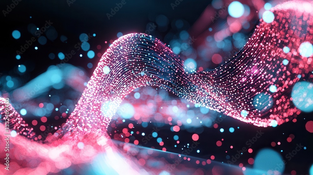 Poster captivating abstract composition featuring shimmering high speed waves of vibrant pink and blue neon