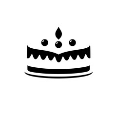 Minimalist Black and White Cake Illustration with Crown-like Decorations and Orb Embellishments on White Background.