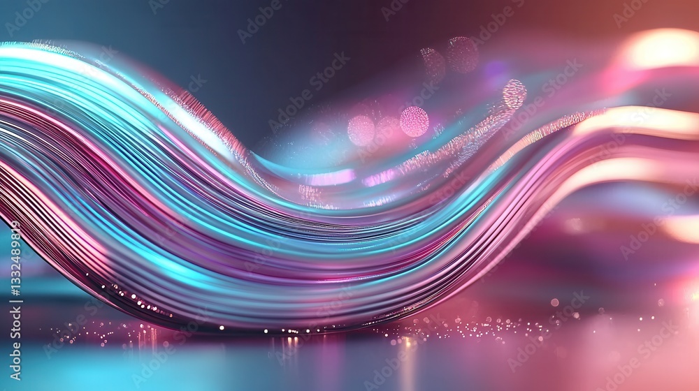 Poster vibrant iridescent wave lines flow and intersect creating a mesmerizing futuristic digital landscape