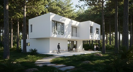 Casa minimalista moderna en el bosque