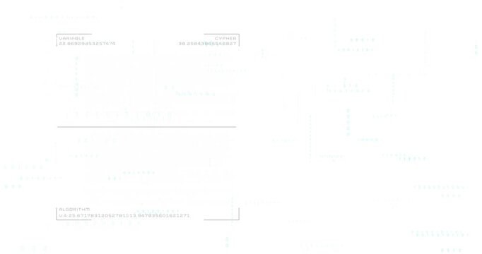 Animation of coding elements with words variable, cypher, and algorithm