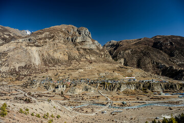 Remote Himalayan Village of Tanki Manang Nestled in Arid Mountain Landscape, Nepal