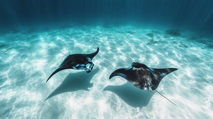 Obraz premium Manta rays soaring gracefully ocean depths gigapixel image underwater environment below water manta ray ballet