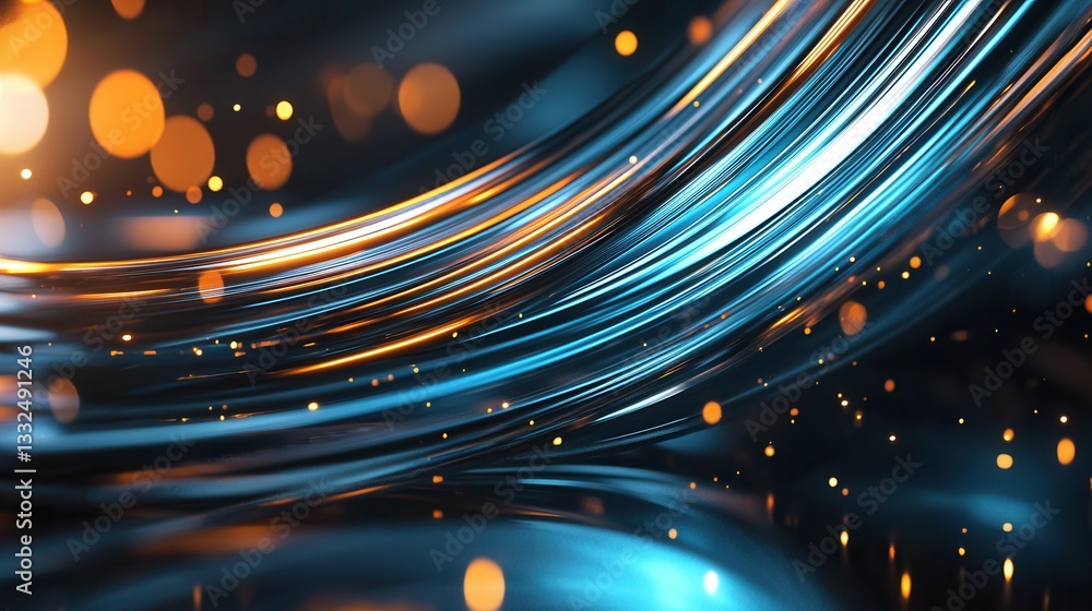 Poster vibrant dynamic abstract composition featuring a mesmerizing flow of neon like light curves and swir