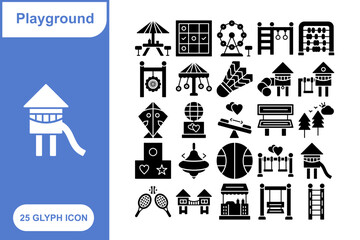 Play Ground glyph icon set, Collection of 25 Glyph Play Ground - 25 Stylish Icons for Sports, Recreation, and Kids Activities