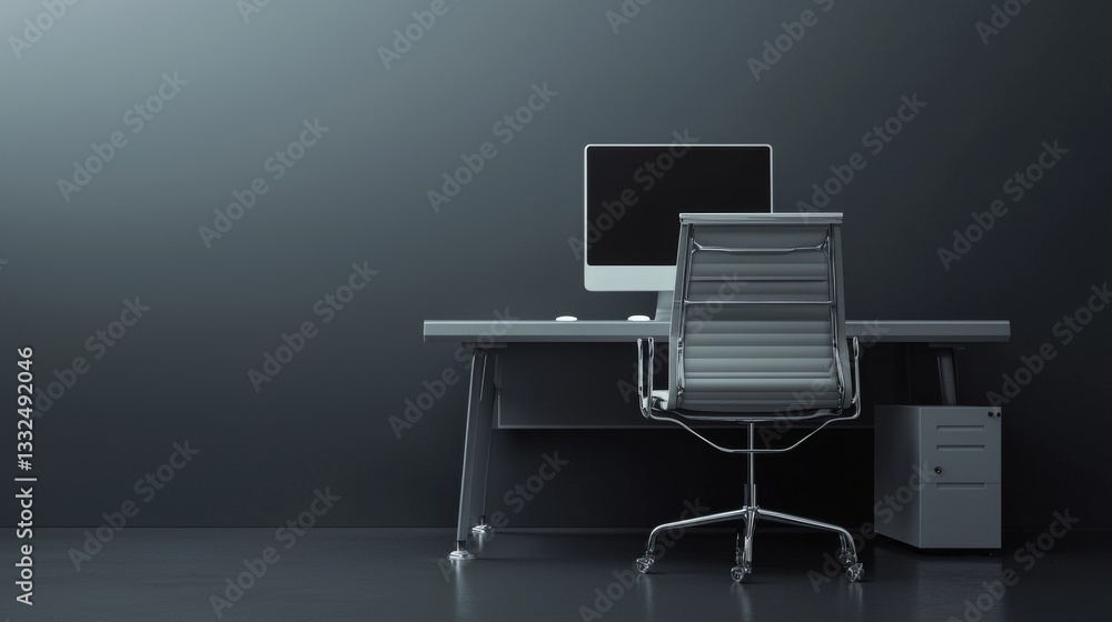 Poster modern office setup with desk and computer.