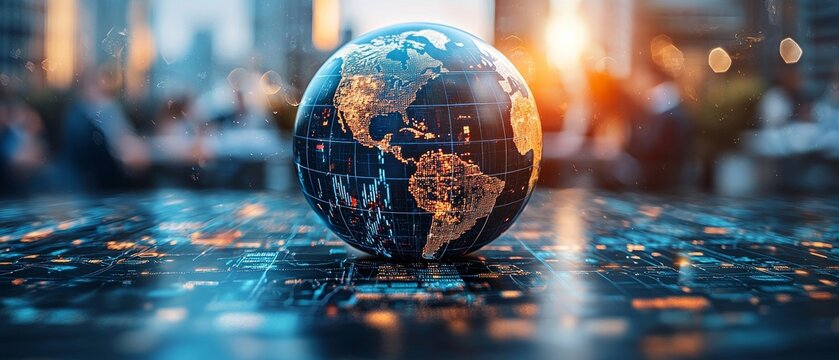 Global climate change visualization urban environment digital projection evening light data analysis concept