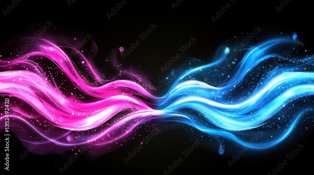 Poster swirling luminous neon waves undulate across a sleek futuristic digital backdrop creating a captivat
