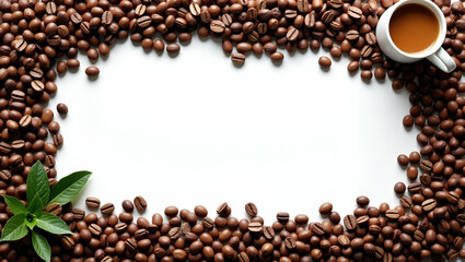 Celebrate International Coffee Day with a Rustic Border Frame of Coffee Beans, Cinnamon, and Spices - Perfect for Showcasing Aromatic Coffee Blends and Text