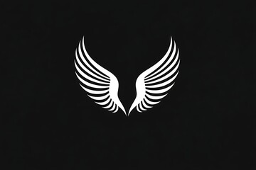 Obraz premium Minimalist angel wings logo, black outline on a white background.