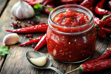 red sauce with chili peppers and garlic