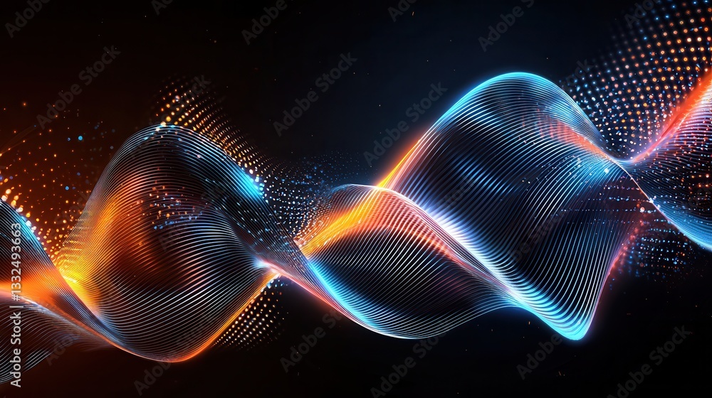 Poster vibrant futuristic neon abstract design featuring dynamic undulating waves of glowing luminescent li