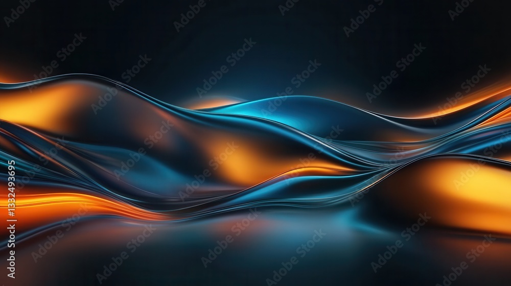 Poster captivating digital artwork featuring dynamic luminous waves of vibrant neon colors against a dark b