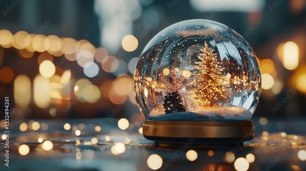 Poster a delicate illuminated snow globe filled with mesmerizing swirling snowflakes creating a serene and 