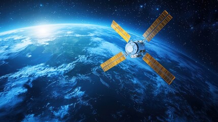 Obraz premium Satellite Orbiting Earth in Stunning Space View with Sunlight