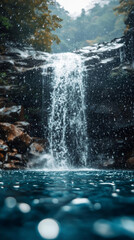serene waterfall cascading into tranquil pool, surrounded by nature beauty