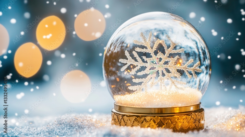 Poster a magical snow globe filled with delicate snowflakes that glow softly creating a serene and enchanti