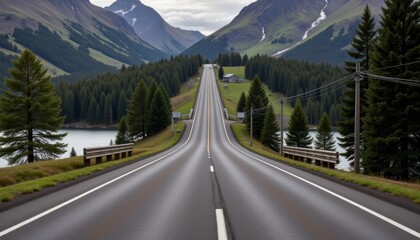 Naklejka premium Scenic mountain highway, panoramic vista, travel inspiration