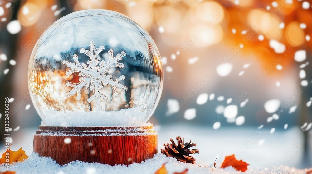 Poster a captivating snow globe filled with a winter wonderland scene illuminated by a soft glowing light a