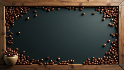 Rustic coffee shop border frame with chalkboard copy space for International Coffee Day specials concept as Rustic coffee shop inspired border with chalkboard style copy space for International Coffee