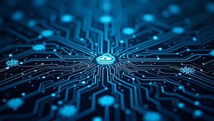 Create Futuristic Seamless Tile Patterns with Tech Icons: Data Streams, Cloud Networks & Circuits for Innovative Branding in Photo Stock with Isolated White Balance