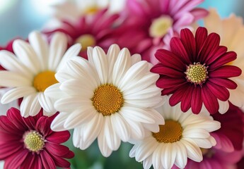 A Beautiful Array of Colorful Daisies Blending White and Red Blooms for Fresh Floral Decoration in a Bright Indoor Setting