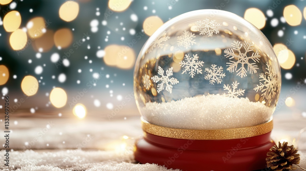 Poster a captivating snow globe with delicate snowflakes swirling inside illuminated by a warm enchanting g