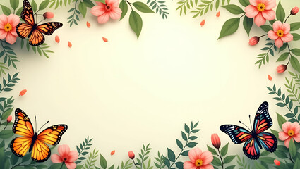 Butterfly and Flower Border Frame with Copy Space for World Wildlife Day Biodiversity Themes
