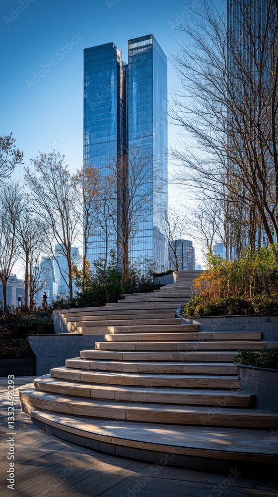 Poster a striking display of modern architecture captures the skyline as tall glass towers rise against a c