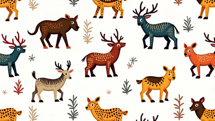 Obraz premium Stylized Animal Patterns: Modern Flat Tile Designs with Color Contrast