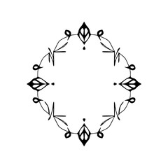 Geometric symmetry: A decorative floral frame in minimalist monochrome with an open center, evoking elegance.