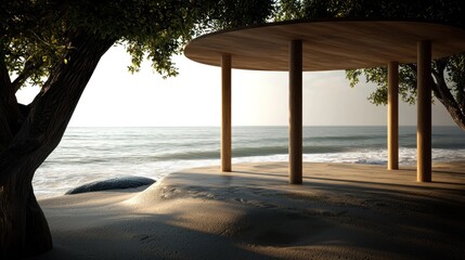 Obraz premium Wooden Gazebo Beach Sunset Tranquil Seaside