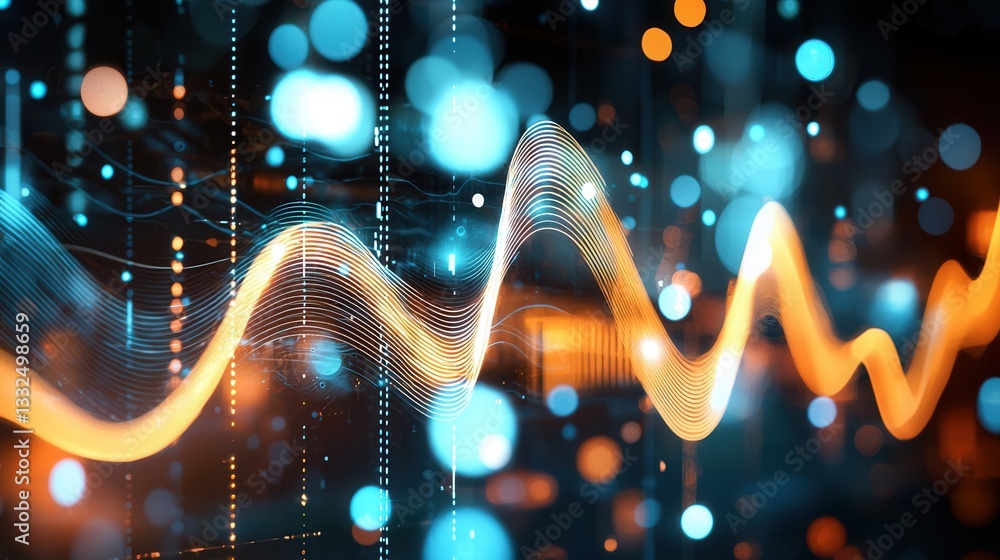 Poster mesmerizing abstract visual representation of sound wave motion with pulsating shimmering patterns i