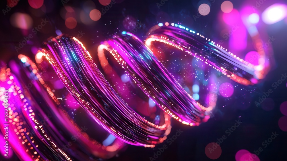 Poster mesmerizing abstract design featuring dynamic swirling patterns of glowing neon lines creating a vis