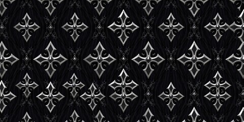 Dark Gothic Seamless Pattern with Metallic Crosses and Pointed Shapes