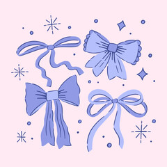 Set of cute bows. Valentine's day illustration. Design for posters, cards, invitations, social media. Vector elements.