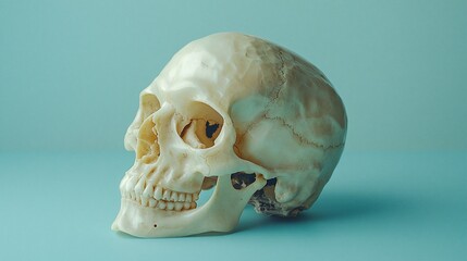 Naklejka premium Pale Skull Profile on Teal Background