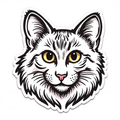 Obraz premium Stylized black and white cat illustration with yellow eyes 