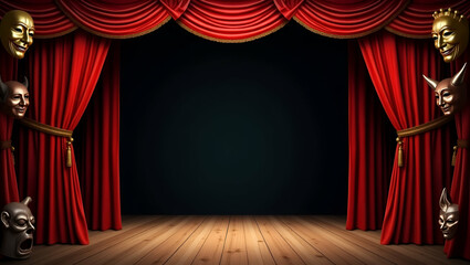 Fototapeta premium Theater Masks and Curtains Frame for World Theatre Day Expressions