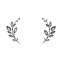 Elegant Minimalist Illustration: Symmetrical Black Foliage Wreath on White Background, Botanical Design