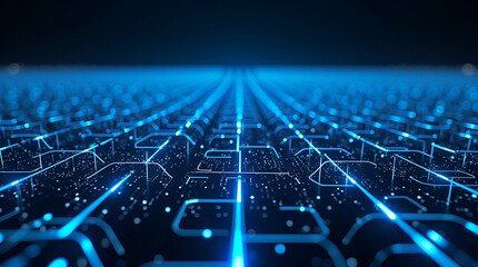 Obraz premium Unite Cutting-Edge Circuit Designs: Flat Neon Lattice Lines on a Cyber Base Showcasing Next-Gen Connectivity in a Simple, Cute Vector Illustration for Corporate Projects